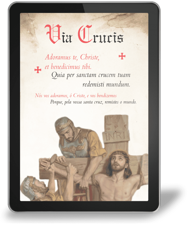 Parte do Ebook da Novena de São Bento em Latim mostrando a imagem de Jesus Crucificado